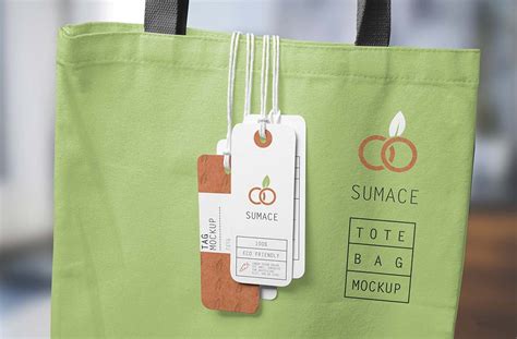 Download Bags with empty tag mockup, flowers
